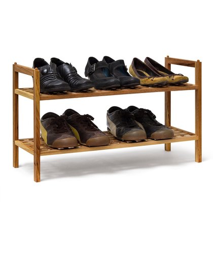 relaxdays schoenenrek stapelbaar, hout, 2 etages schoenenkast walnoothout