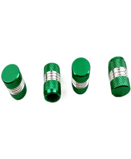 4 Groene aluminium ventieldopjes met ingeslepen zilverkleurige ring - NBH®
