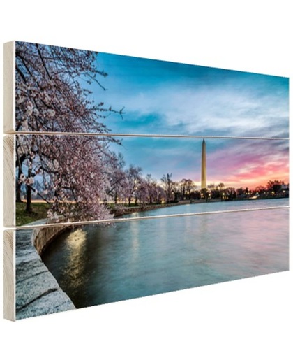 Washington monument bij zonsopkomst Hout 160x120 cm - Foto print op Hout (Wanddecoratie)