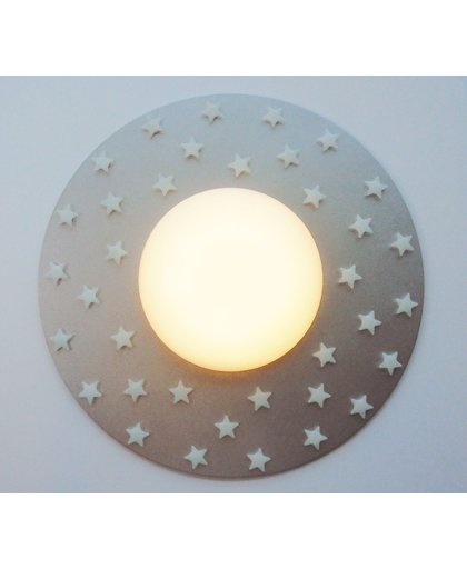 Funnylight kinderlamp sterrenwereld LED zilver - plafonniere met witte glow in the dark sterren