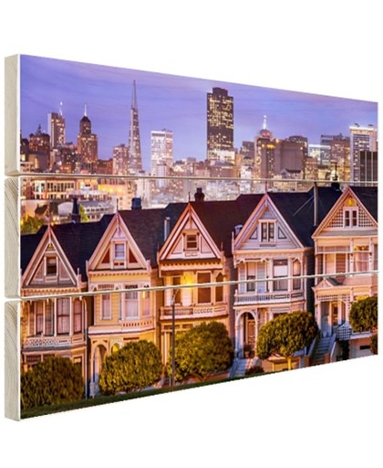 Huizen San Francisco Hout 60x40 cm - Foto print op Hout (Wanddecoratie)