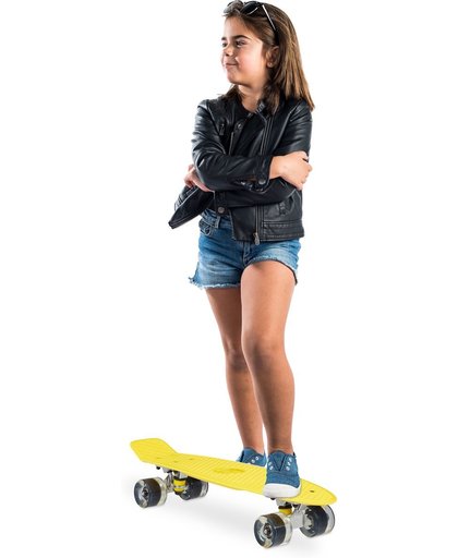relaxdays skateboard LED - pennyboard kinderen - lichtgevende wielen - neon deck geel