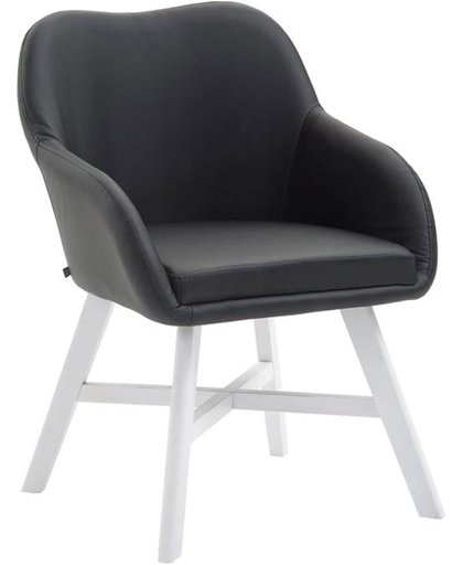 Clp Eetkamerstoel KEPLER, wachtkamerstoel met armleuningen, bezoekersstoel met beukenhouten frame, keukenstoel, bekleding van kunstleer - zwart, kleur onderstel : wit,