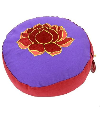 Yogi & Yogini naturals Meditatiekussen violet/rood lotus geborduurd (33x17cm)