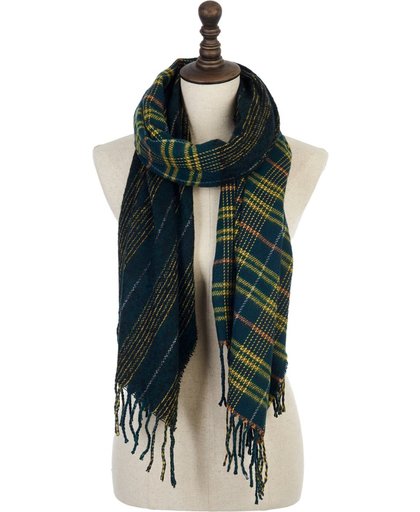 eMVy - Dames sjaal blauw / groen - Dames shawl / omslagdoek groot voor herfst / winter - Acryl - 70 x 190 cm - Blauw en groen