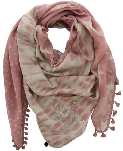 Sjaal roze met sterren - 140x140cm - Dielay