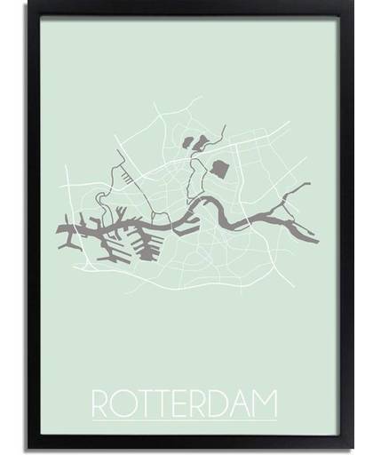 Plattegrond Rotterdam Stadskaart poster DesignClaud - Pastel groen - A2 + fotolijst zwart