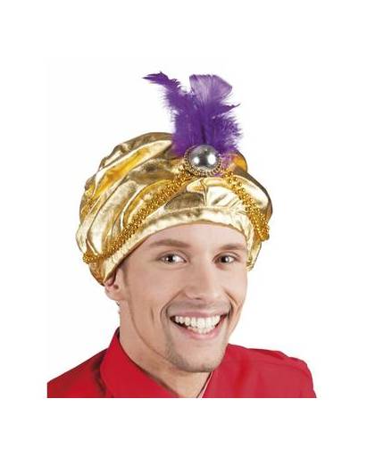 Gouden sultan hoed met veer