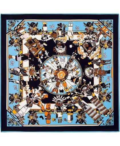 Sjaal Dames - Zijde blend - 130*130CM - met giftbox - shawl stola - print blauw