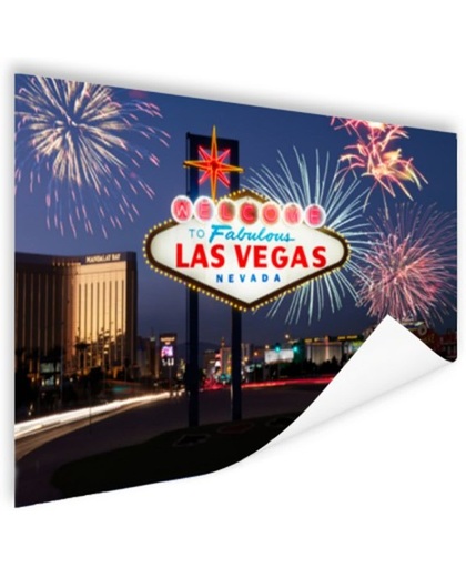 Las Vegas welkomsbord met vuurwerk Poster 60x40 cm - Foto print op Poster (wanddecoratie)