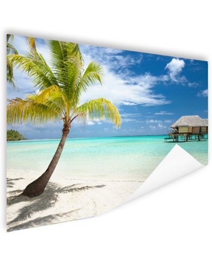 Palm en hutten op tropisch eiland Poster 90x60 cm - Foto print op Poster (wanddecoratie)