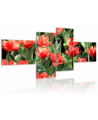 Schilderij - Rode Tulpen