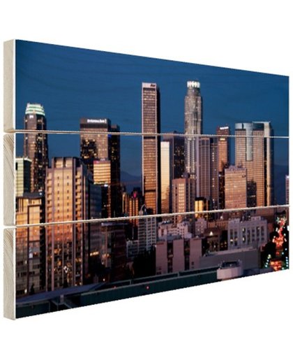 Los Angeles avond skyline Hout 120x80 cm - Foto print op Hout (Wanddecoratie)