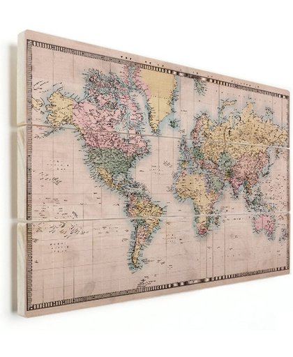 Wereldkaart realistisch vurenhout 150x100 cm