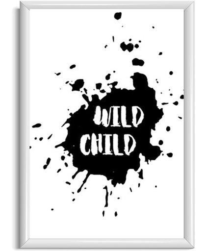 Kinderkamer poster zwart wit - Poster verfvlek met tekst - Wild child tekstposter - A4