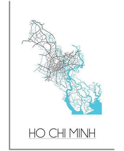 Plattegrond Ho Chi Minh Stadskaart Poster DesignClaud - Wit - A4 + fotolijst zwart