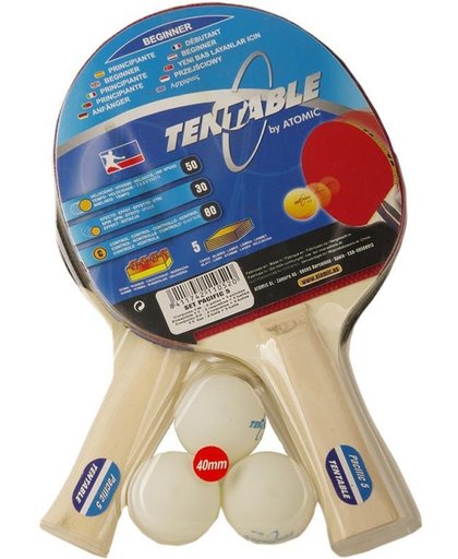 Atomic - Tentable - Tafeltennisbat set voor 2 spelers - Tafeltennis Bat set  - Tafeltennisset - Pong Bat set - Pacific 5 - Set van 2 Bats en 3 Ballen - Voor Beginners