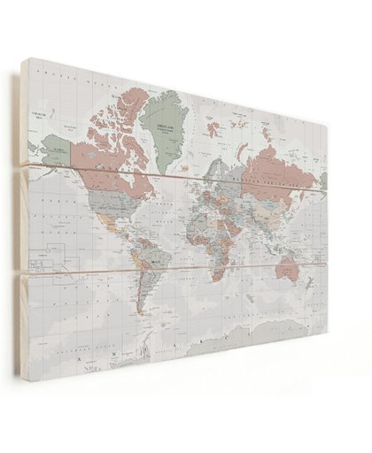 Wereldkaart Zachte tinten vurenhout 150x100 cm