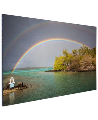 Regenbogen over meer Aluminium 120x80 cm - Foto print op Aluminium (metaal wanddecoratie)