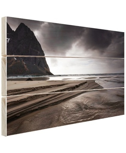 Donkere lucht boven strand Hout 60x40 cm - Foto print op Hout (Wanddecoratie)