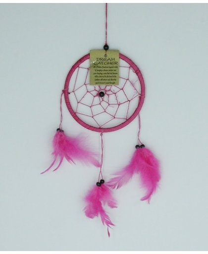 Dromenvanger / Dreamcatcher Ø12cm zonder kleintjes  - roze (roze veer)