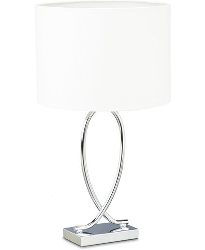 relaxdays tafellamp zilver - lampenkap rond - nachtlamp - leeslamp - ijzer - designerlamp