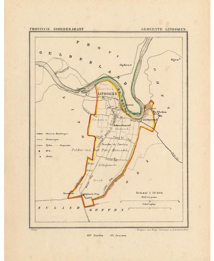 Historische kaart, plattegrond van gemeente Lithoijen in Noord Brabant uit 1867 door Kuyper van Kaartcadeau.com