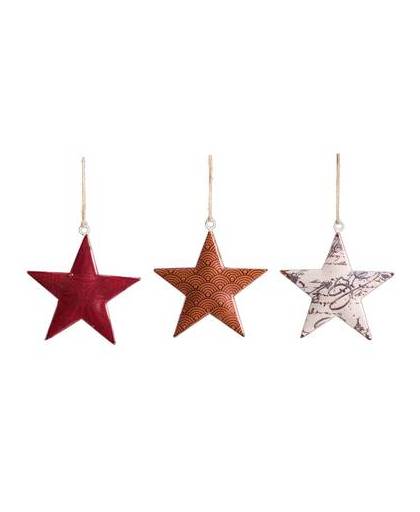 Metalen hanger ster ornamente rood/bru kerstartikelen