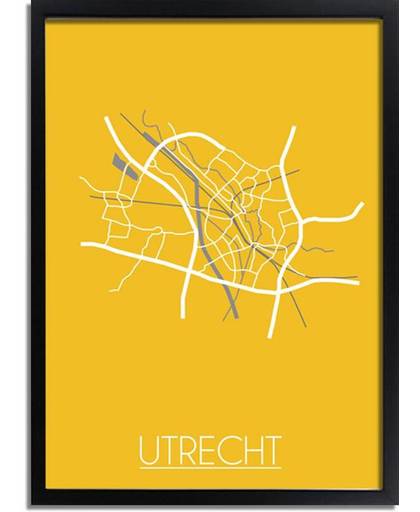 Plattegrond Utrecht Stadskaart poster DesignClaud - Geel - A3 + fotolijst zwart