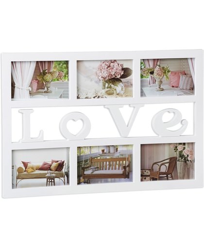 relaxdays fotolijst love - galerielijst voor 6 foto‘s - kunststof collagelijst - liefde wit