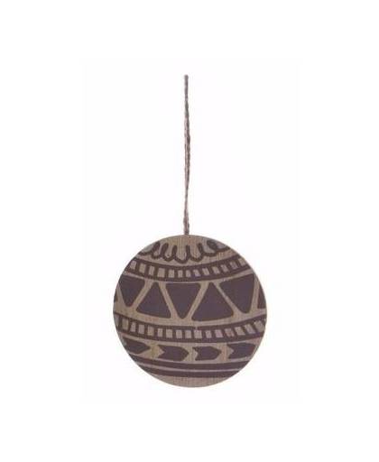 Houten kersthanger in de vorm van een bruine kerstbal 8 cm