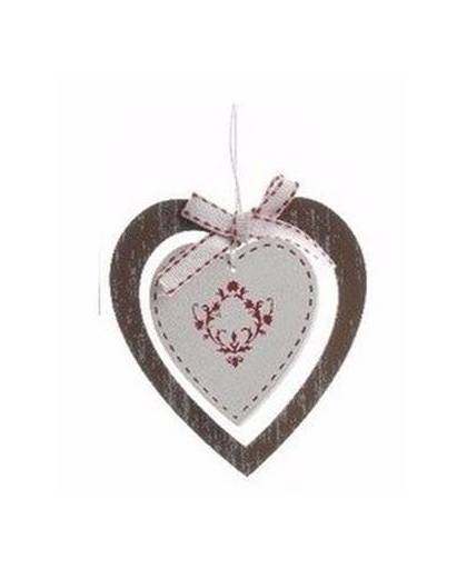 Kerstversiering houten hartje hanger bruin - 10 cm - kersthanger