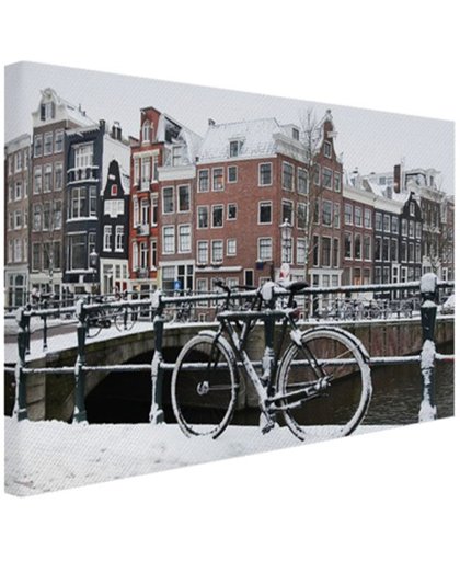 Amsterdam bedekt met sneeuw Canvas 80x60 cm - Foto print op Canvas schilderij (Wanddecoratie)