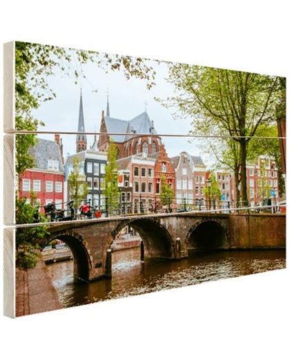 Gracht centrum van Amsterdam Hout 60x40 cm - Foto print op Hout (Wanddecoratie)
