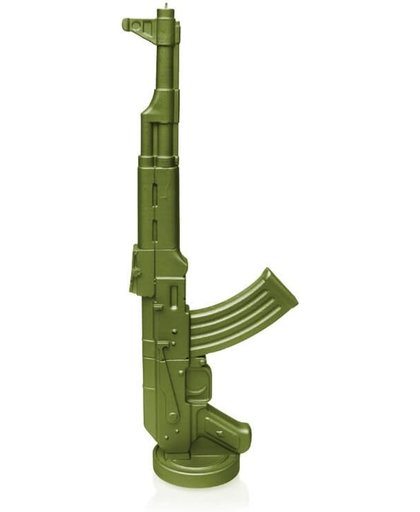 Candellana figuurkaars Kalashnikov olijfgroen gelakt. Hoogte 50 cm (48 uur)