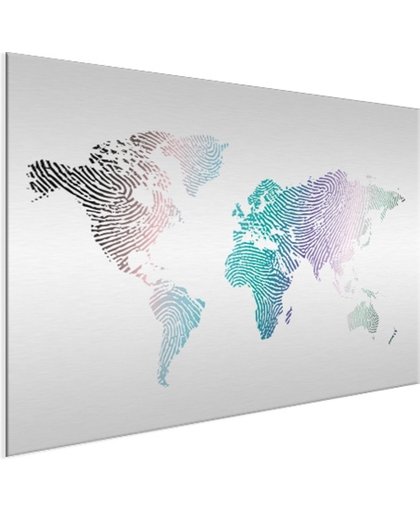 Wereldkaart vingerafdruk kleur Aluminium 150x100 cm