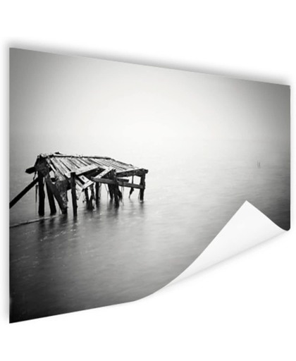 Zwart-witte minimalistisch zeegezicht Poster 150x75 cm - Foto print op Poster (wanddecoratie)