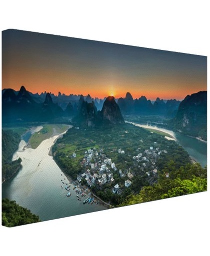 Li rivier zonsondergang Canvas 60x40 cm - Foto print op Canvas schilderij (Wanddecoratie)