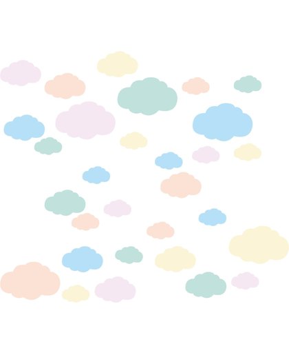 Gekleurde wolken muurstickers - 30 stuks - 3 verschillende afmetingen
