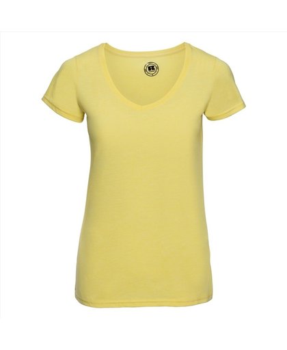 Basic V-hals t-shirt vintage washed geel voor dames - Dameskleding t-shirt geel L (40/52)
