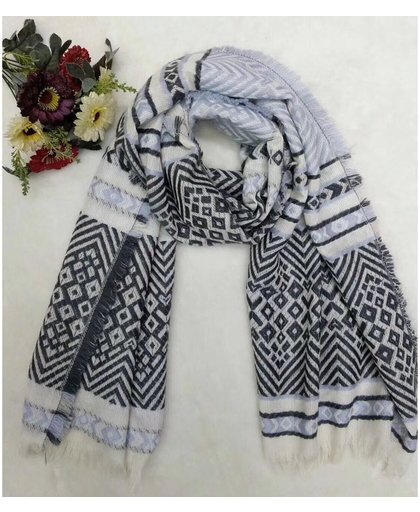 Winter sjaal - extra lang - oversized sjaal - rechthoek - aztec print - licht blauw