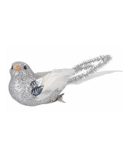 Zilveren glitter vogeltjes 14 cm