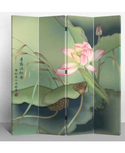 Orientique Kamerscherm 4 Panelen Lotuspond Canvas Room Divider
