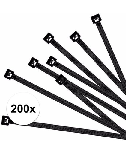 200x Kabelbinders zwart 100 x 2,5 mm - tiewraps