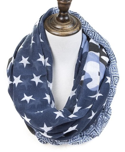 Sjaal Blauw met sterren - 180 x 70 cm diverse patronen - Dielay S002-007