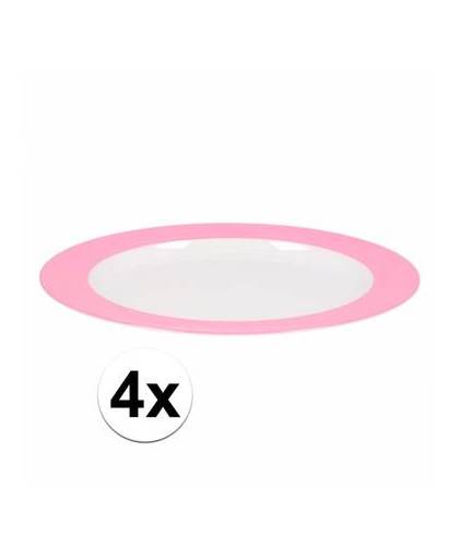 4 x bord plat melamine wit met roze rand 23 cm