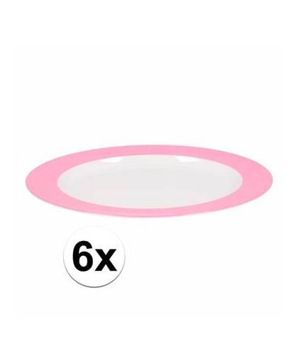 6 x diner bord plat melamine wit met roze rand 26 cm