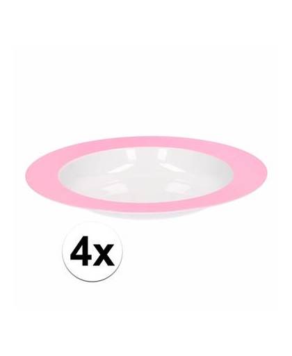 4 x bord diep melamine wit met roze rand 21 cm
