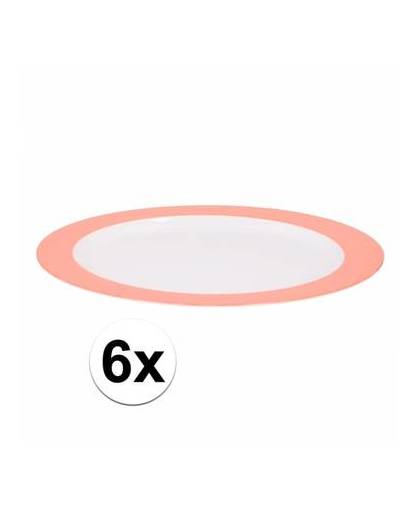 6 x bord plat melamine wit met oranje rand 23 cm