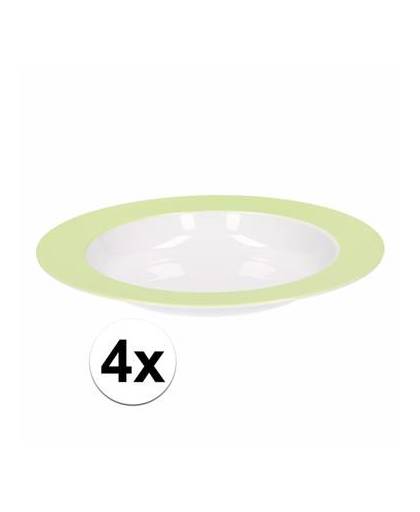 4 x bord diep melamine wit met groene rand 21 cm
